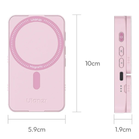 Ulanzi GL01 (L287) - magnetyczna lampa LED do smartfona z dwoma panelami, różowa - wymiary
